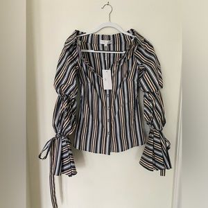 NWT Caroline Constas “Margaret” off-the-shoulder striped blouse (Size XS)